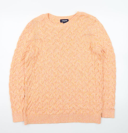 Lands' End Women's Orange Cable-Knit Cotton Jumper Size L