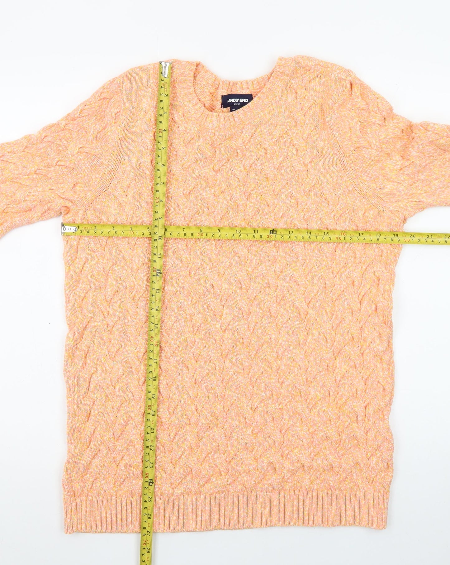 Lands' End Women's Orange Cable-Knit Cotton Jumper Size L