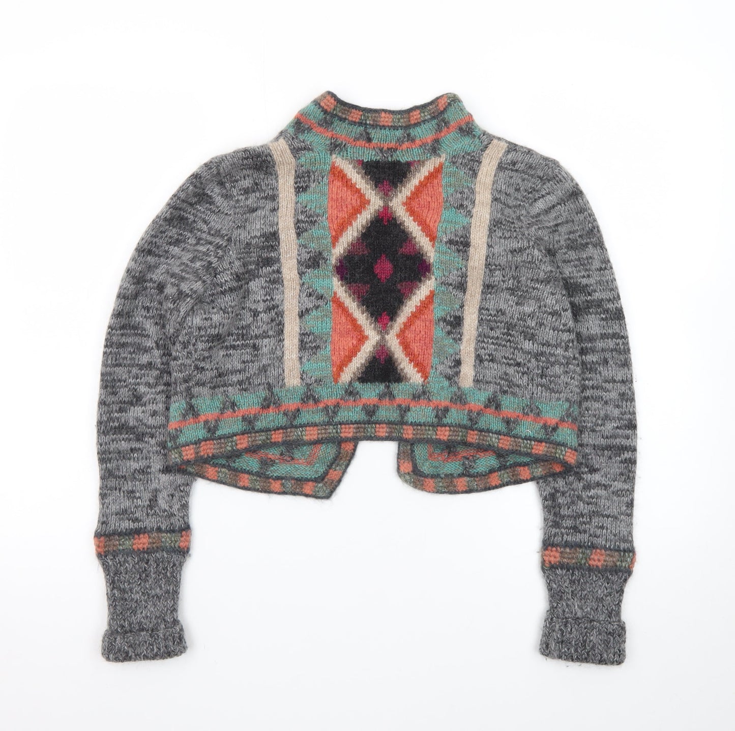 Peruvian Connection Women’s Grey Alpaca Wool Geometric Knit Cardigan M