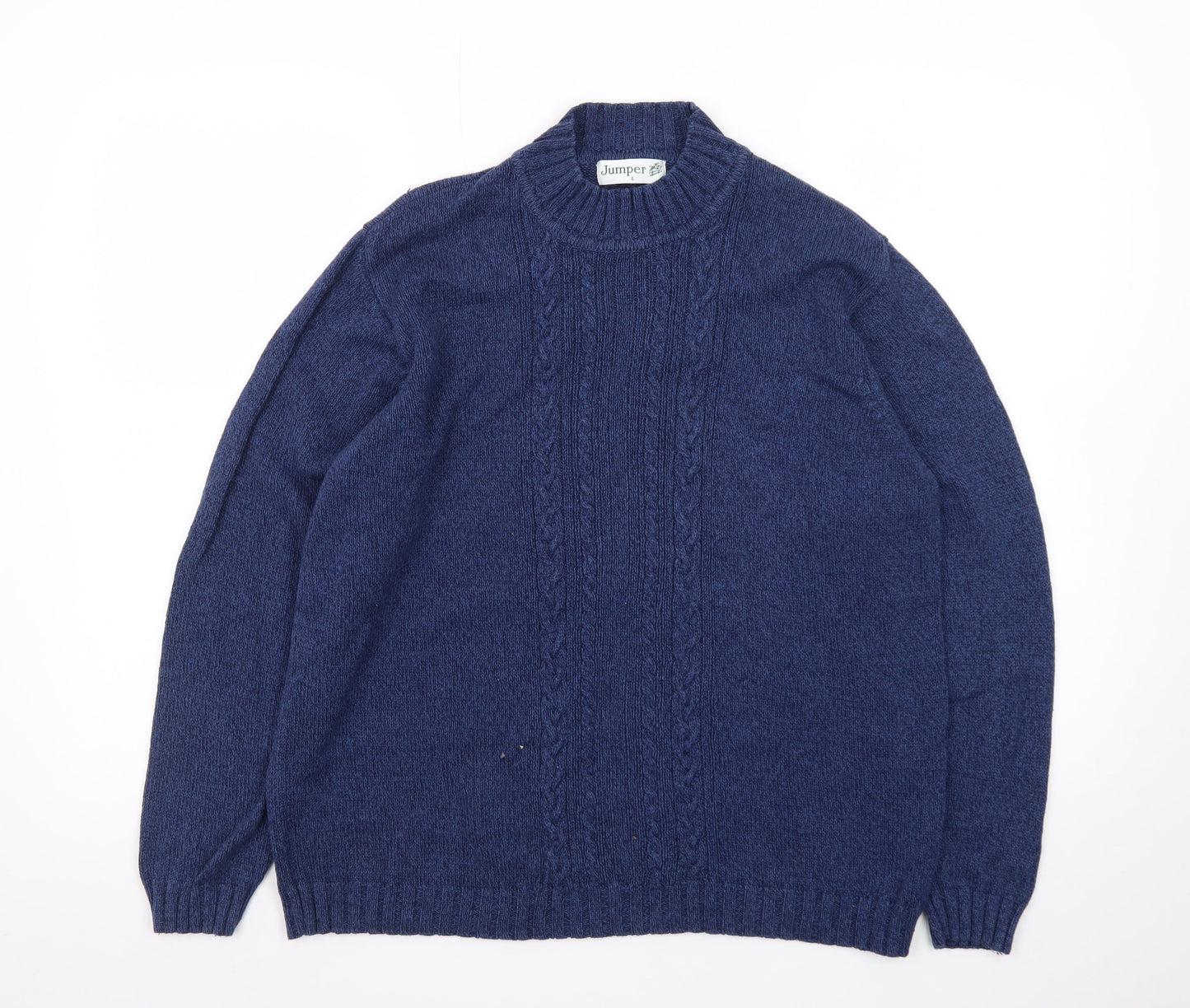 Jumper Blue Men's L Cable Knit Cotton Crew Neck Pullover