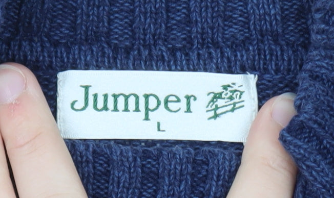 Jumper Blue Men's L Cable Knit Cotton Crew Neck Pullover