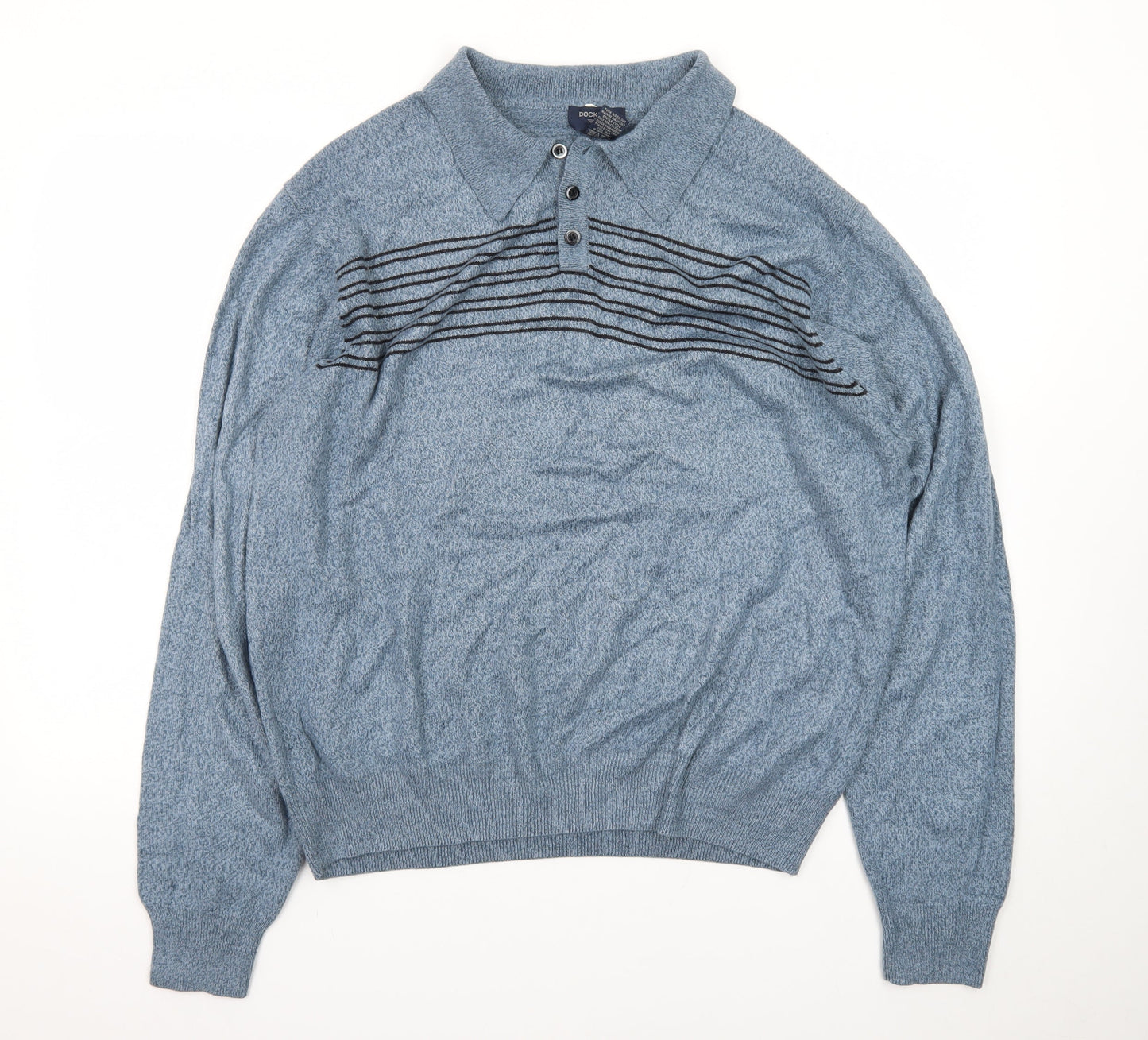 Dockers Mens Blue Collared Henley Jumper Size L Long Sleeve