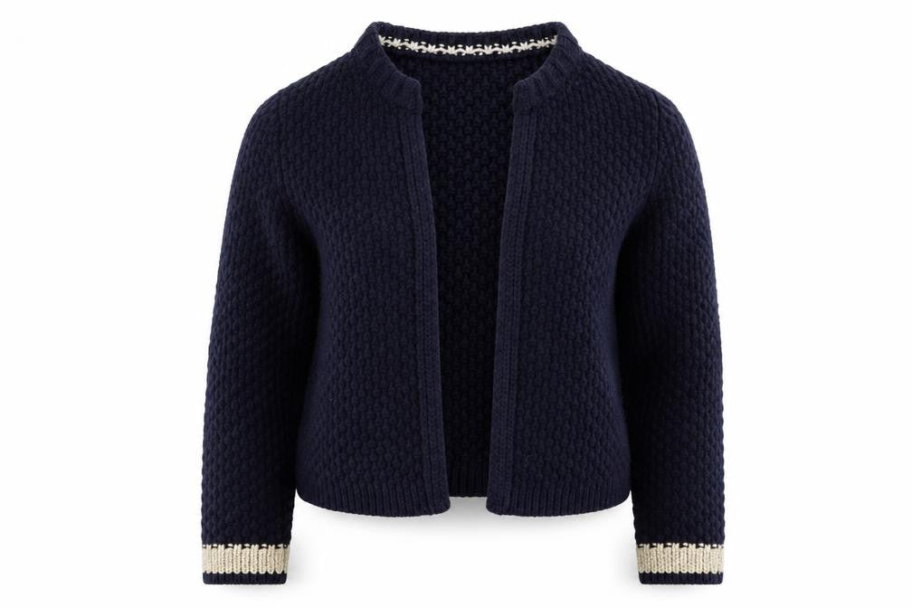 Boden Women Blue Wool Blend Metallic Trim Open Cardigan S