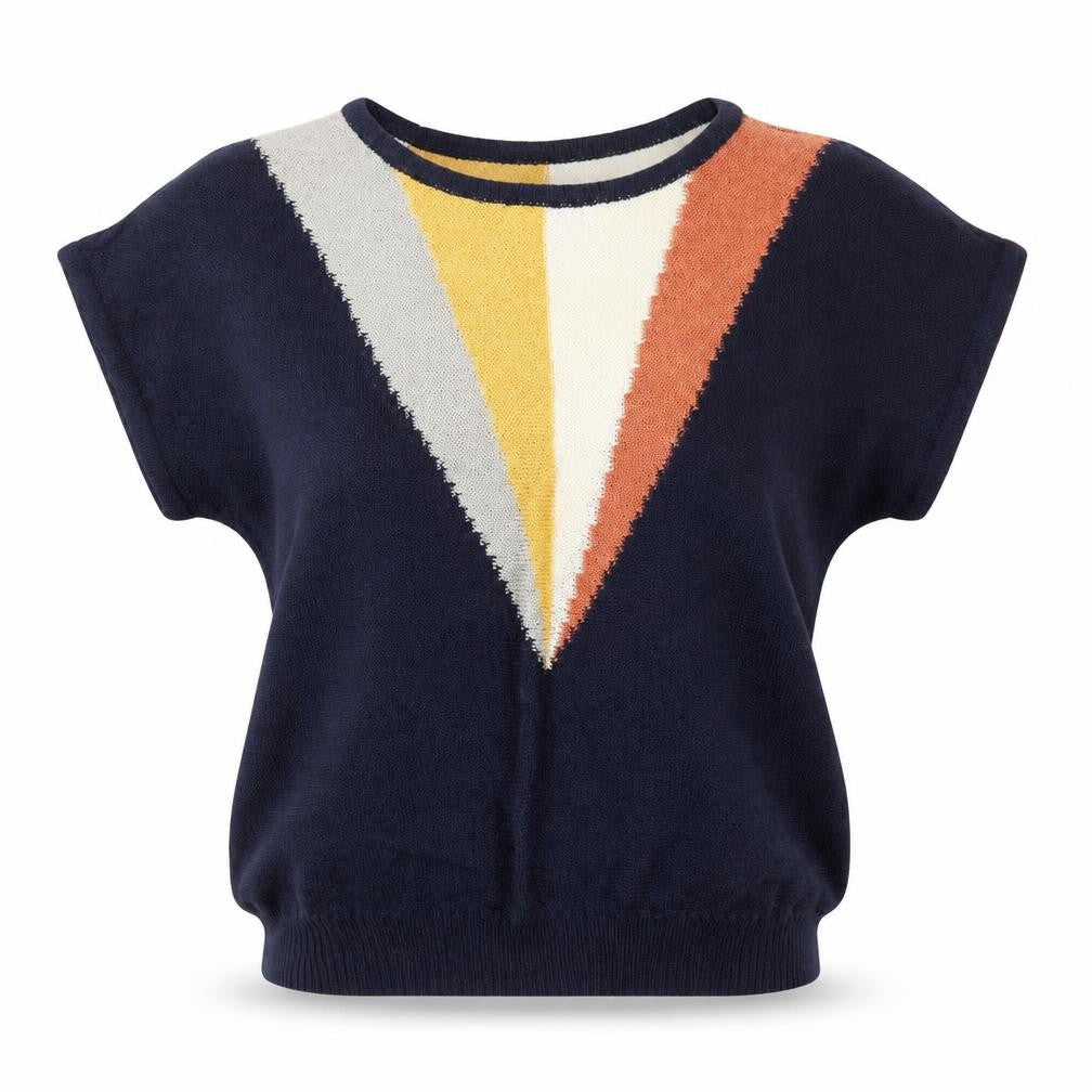 Cache D'or Womens Multicoloured Retro Short Sleeve Knit Jumper Size S