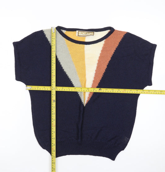 Cache D'or Womens Multicoloured Retro Short Sleeve Knit Jumper Size S