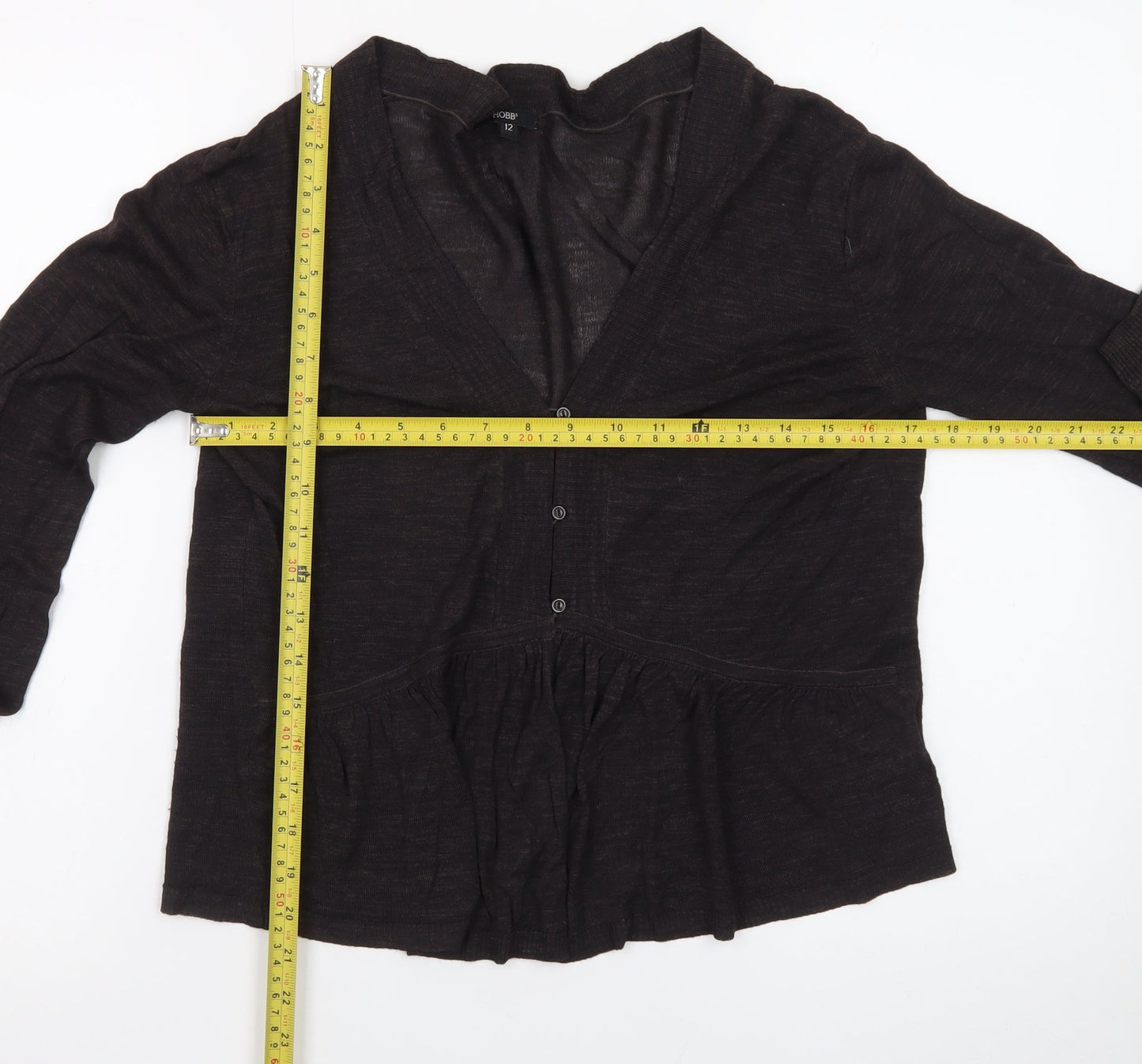 Hobbs Women's Brown V-Neck Long Sleeve Cardigan Size 12