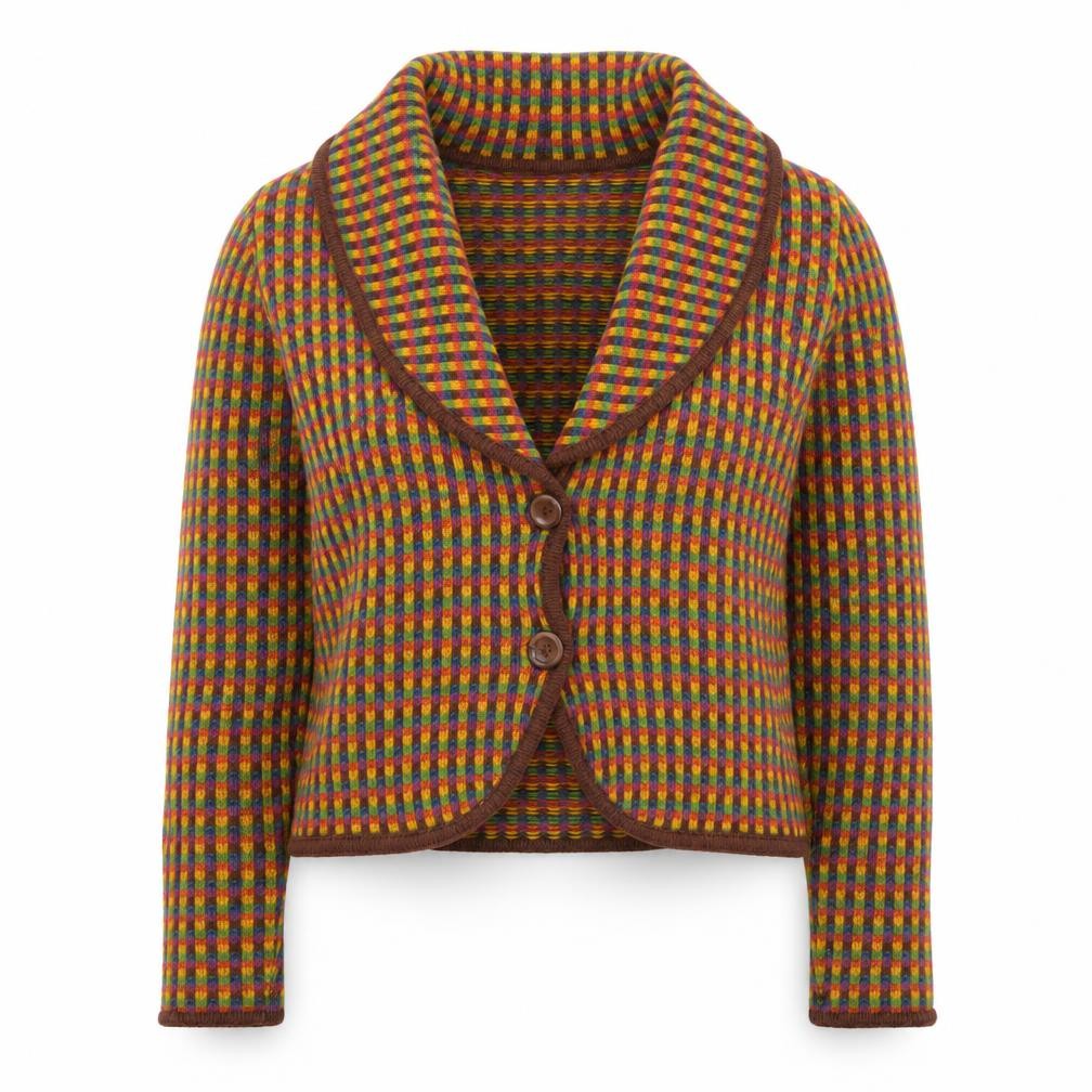 Ivko Women's Multicoloured Wool Check Cardigan Size S