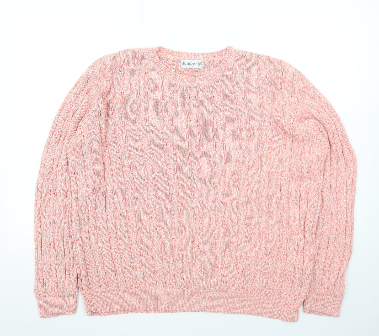 Jumper Women Pink Cable-Knit Crew Neck Cotton Pullover L