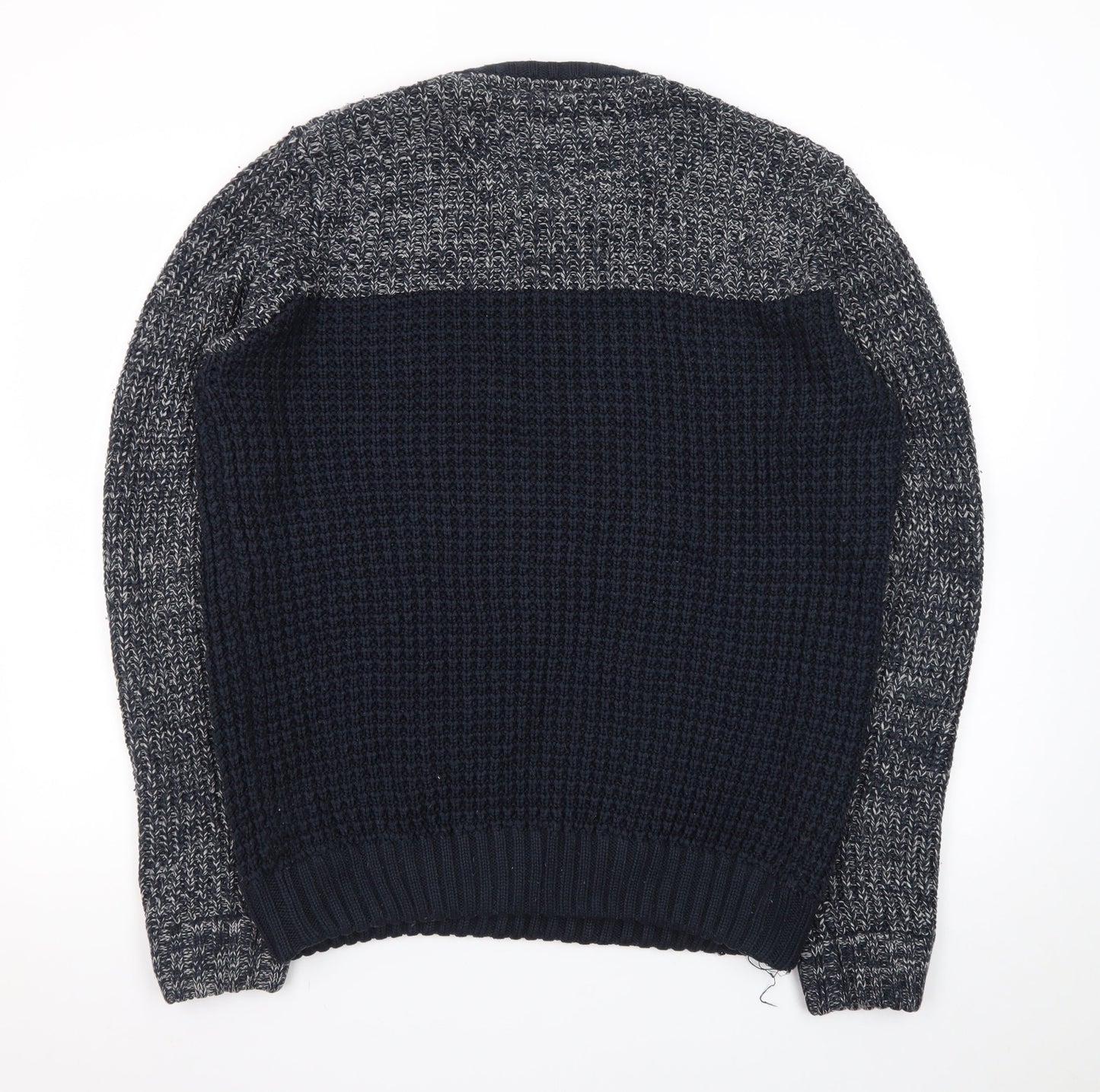 Brave Soul Mens Blue Waffle-Knit Crew Neck Jumper Size L