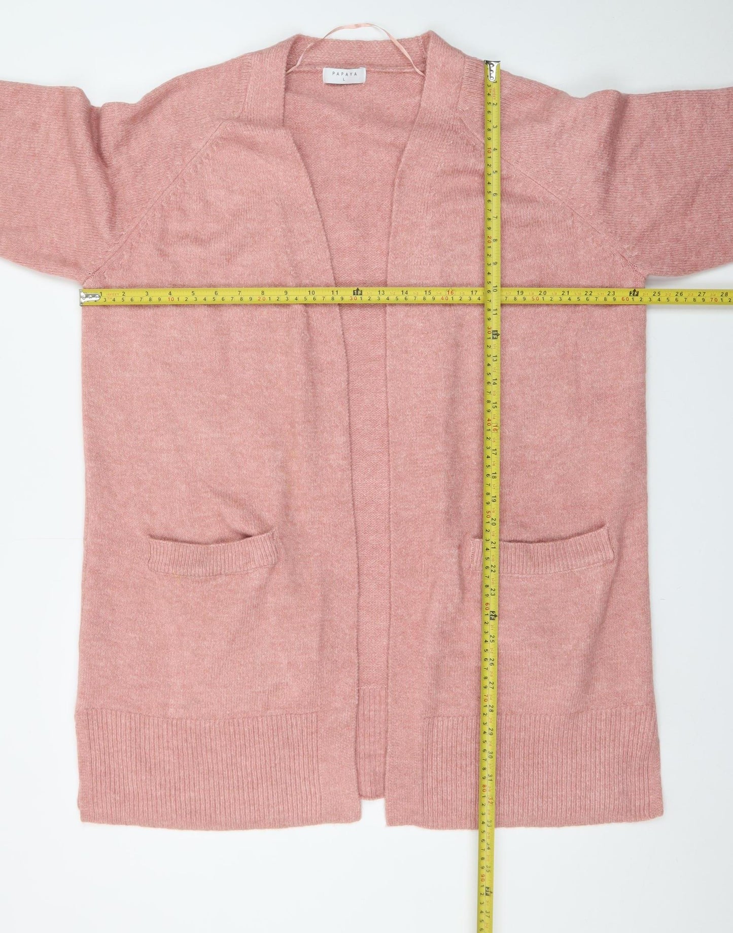 Papaya Women Pink Longline Open Cardigan L Acrylic Blend Knit