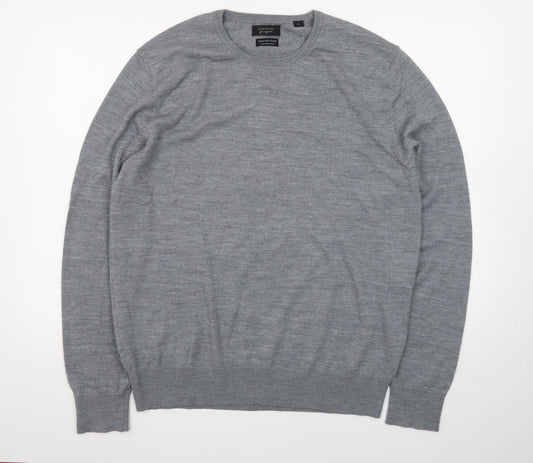 Selezione Grigio Men's Grey XL Merino Wool Crew Neck Pullover Jumper