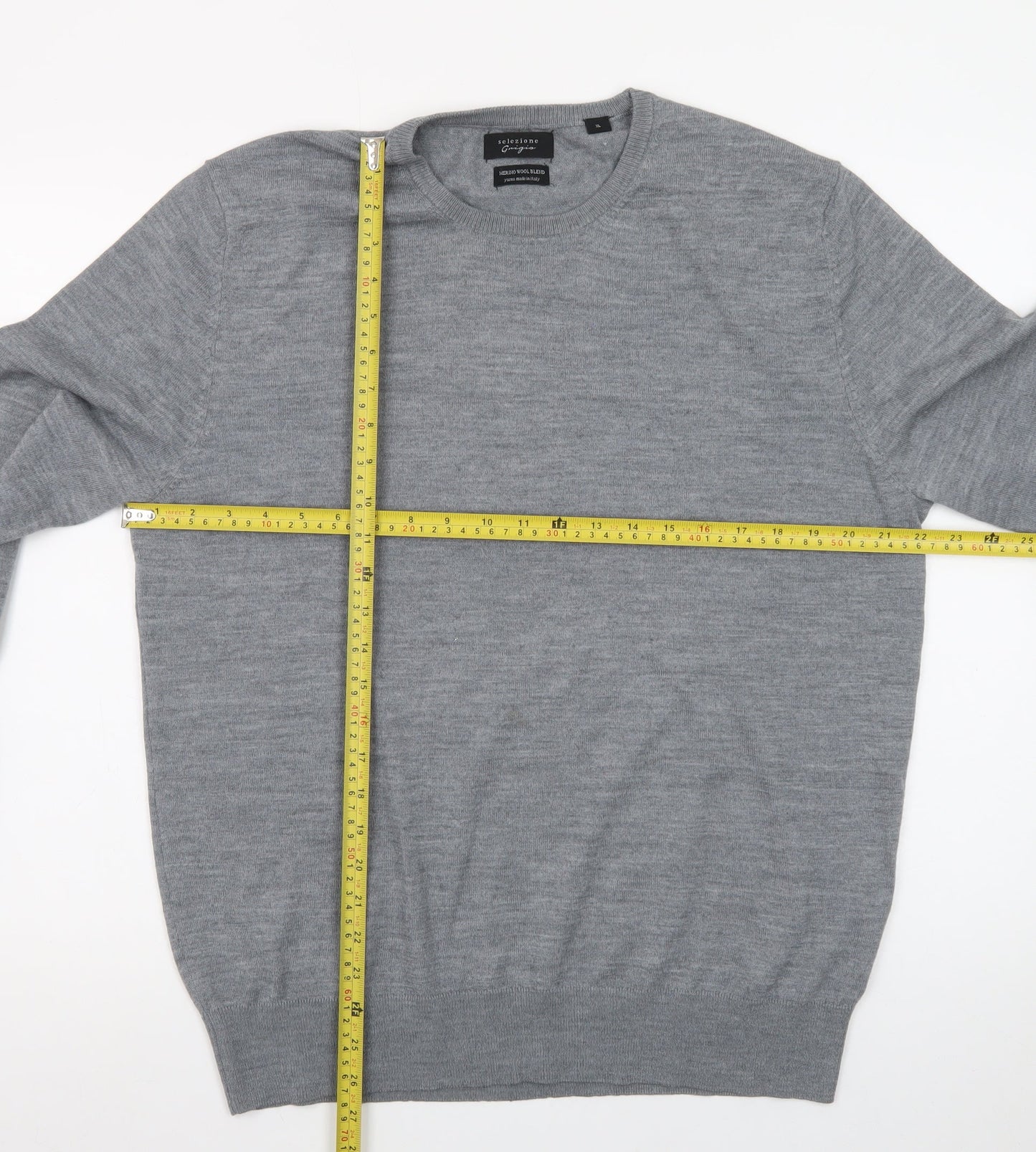 Selezione Grigio Men's Grey XL Merino Wool Crew Neck Pullover Jumper