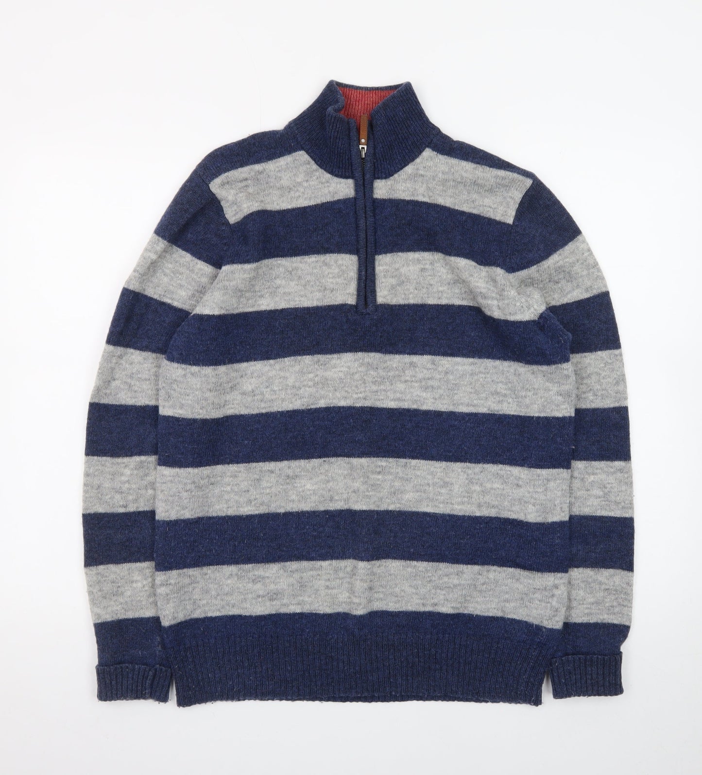 Jack Russell Men’s Blue Grey Striped 1/2 Zip Wool Jumper M