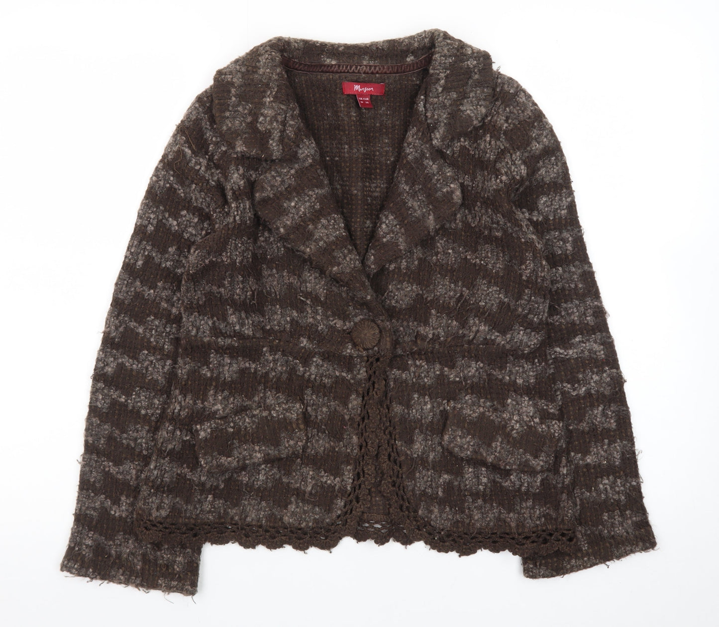 Monsoon Women's Brown Wool Blend Collared Cardigan Size 10