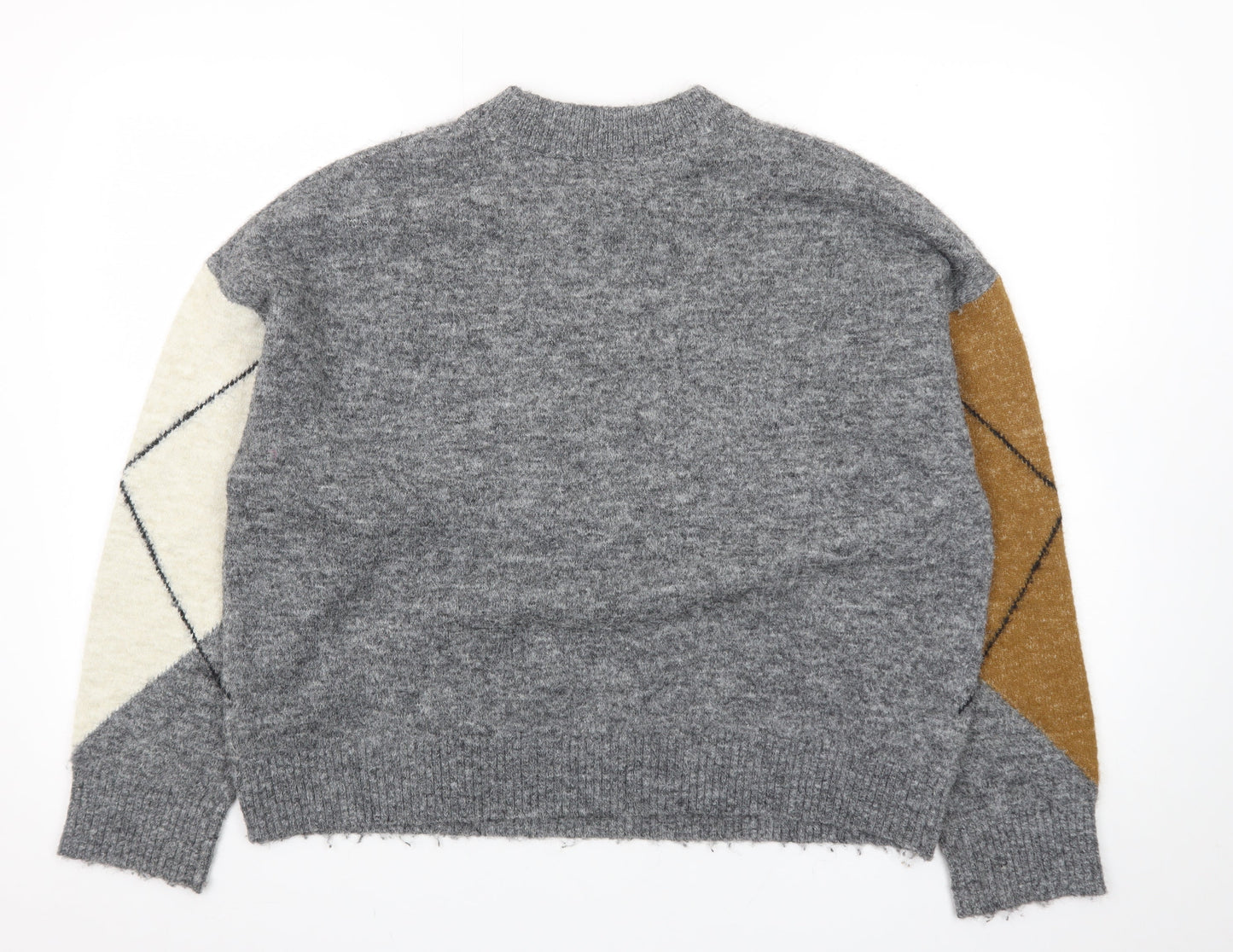 Marks and Spencer Women's Grey Argyle Wool Blend Pullover Jumper M