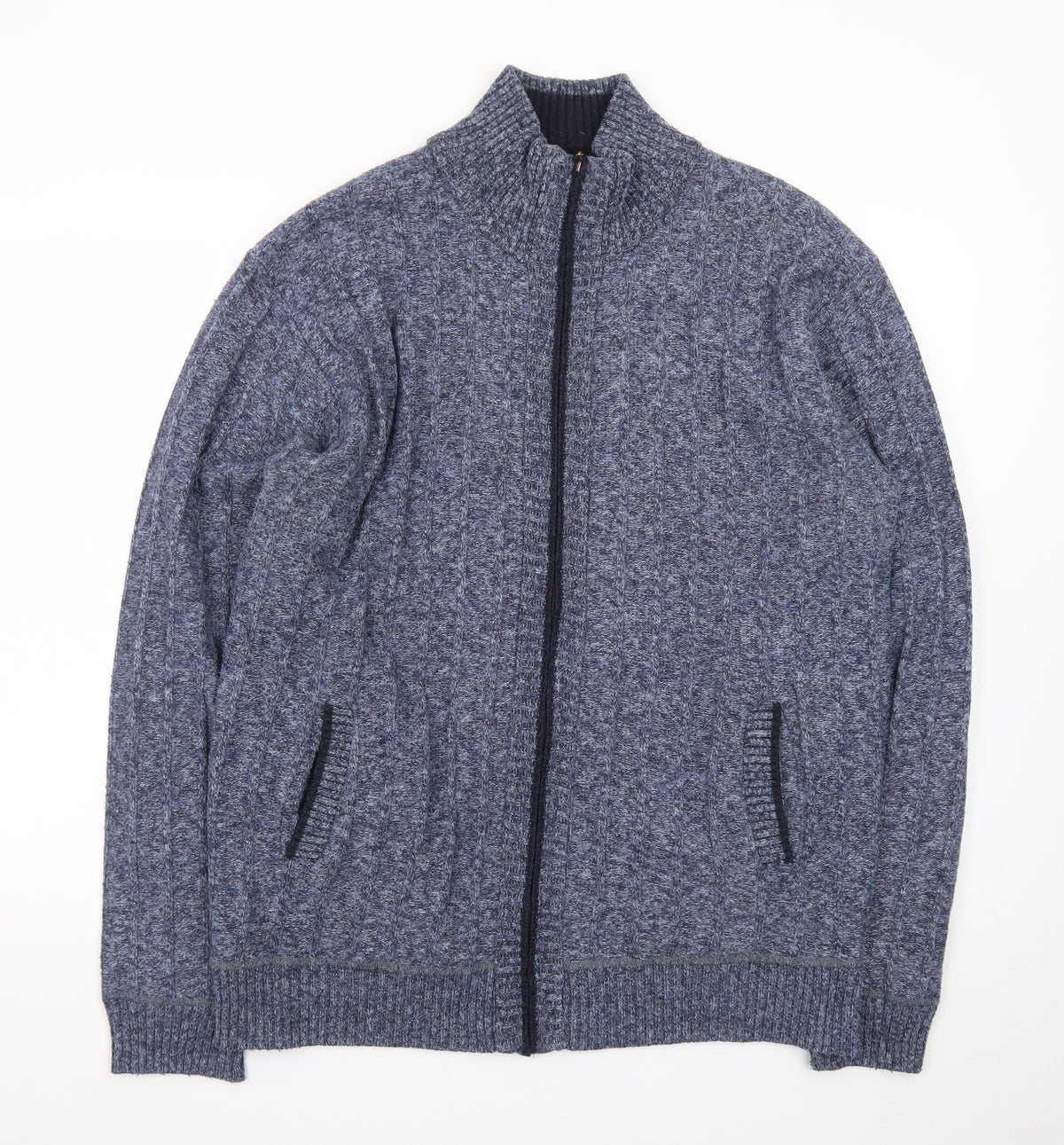 Back view of Kaidite Men's Blue 2XL Full Zip Knit Jumper High Neck