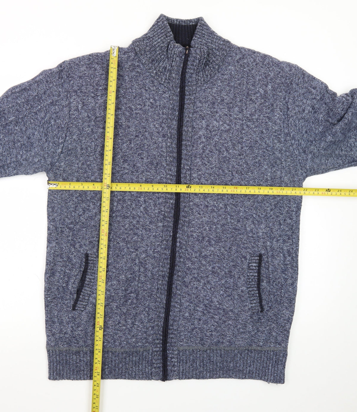Close-up detail of Kaidite Men's Blue 2XL Full Zip Knit Jumper High Neck