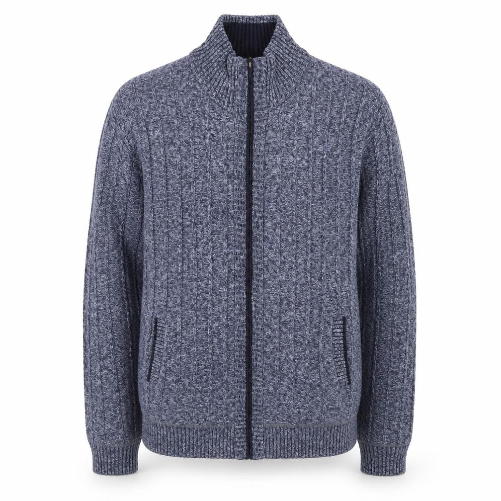 Front view of Kaidite Men's Blue 2XL Full Zip Knit Jumper High Neck