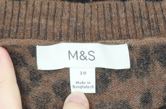 Marks and Spencer Womens Brown Leopard Print Long Sleeve Pullover Jumper Size 20