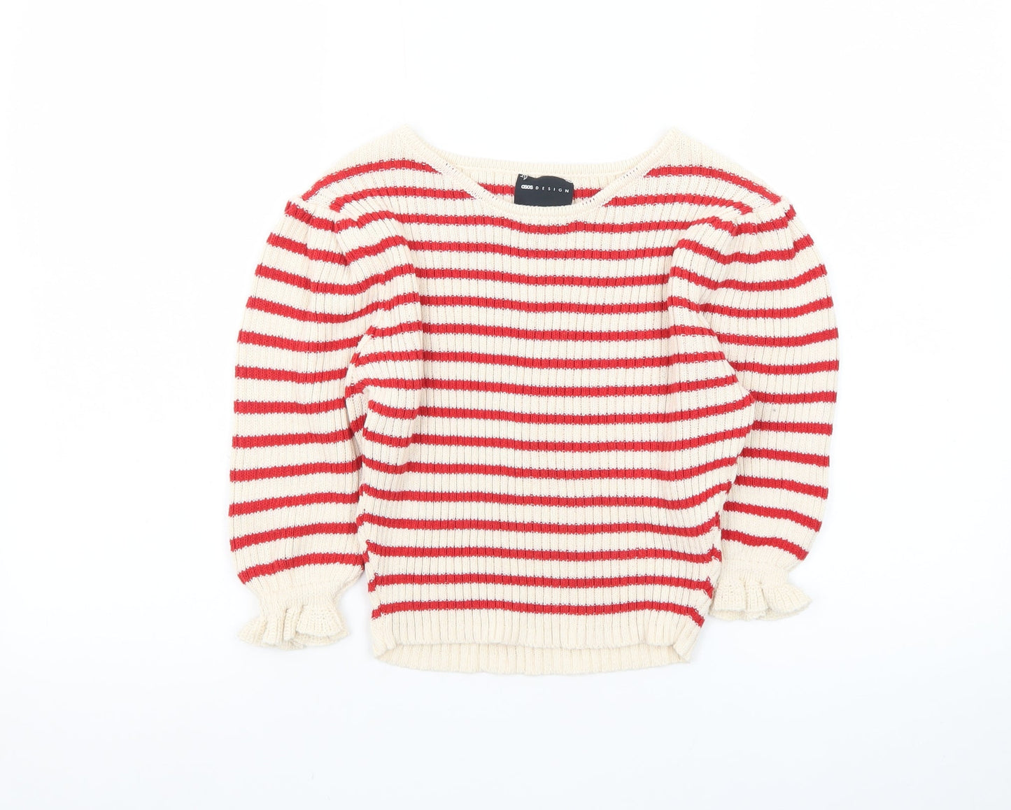 ASOS DESIGN Women’s Red Stripe Boat Neck Ribbed Jumper Size M