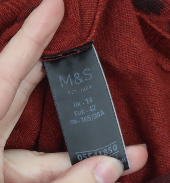Marks and Spencer Womens Brown Floral Crew Neck Jumper Size 14