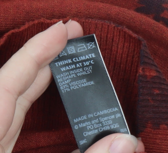 Marks and Spencer Womens Brown Floral Crew Neck Jumper Size 14
