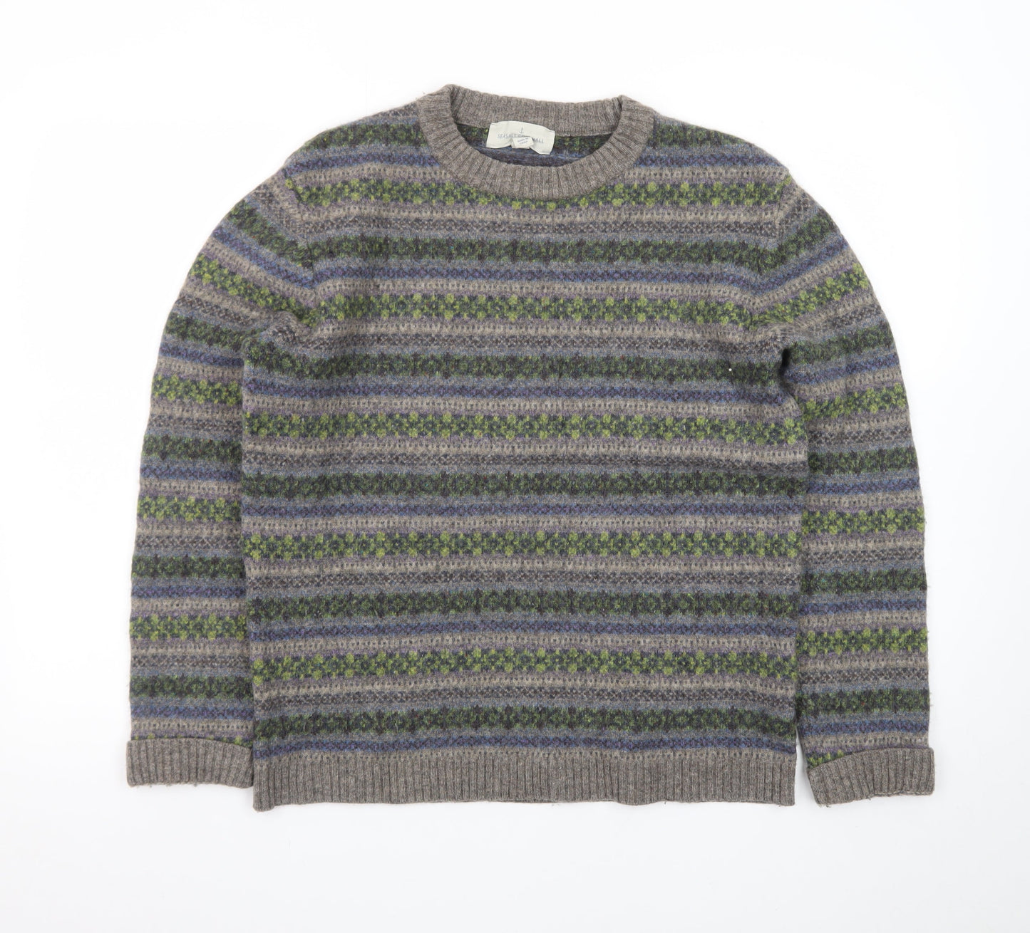 Seasalt Cornwall Men's Grey Fair Isle Wool Jumper M