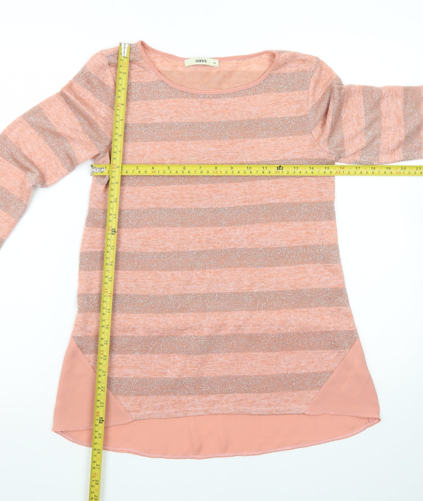 Oasis Women’s Pink Striped Glitter Knit Pullover Jumper XS
