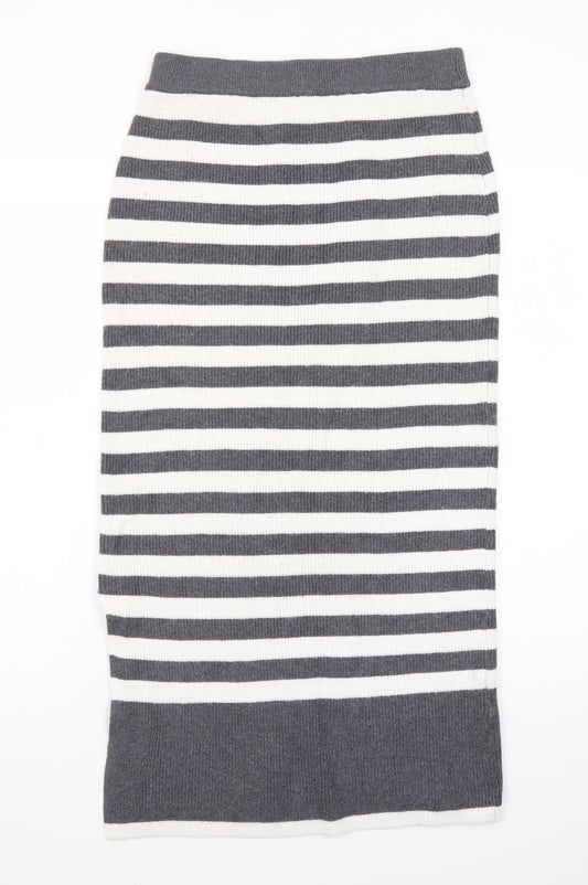 Marks and Spencer Women’s Grey Striped Knit Pencil Midi Skirt S