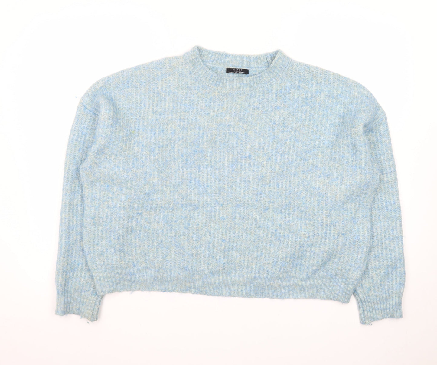 Parfois Women Blue Wool Blend Chunky Knit Crew Neck Jumper One Size