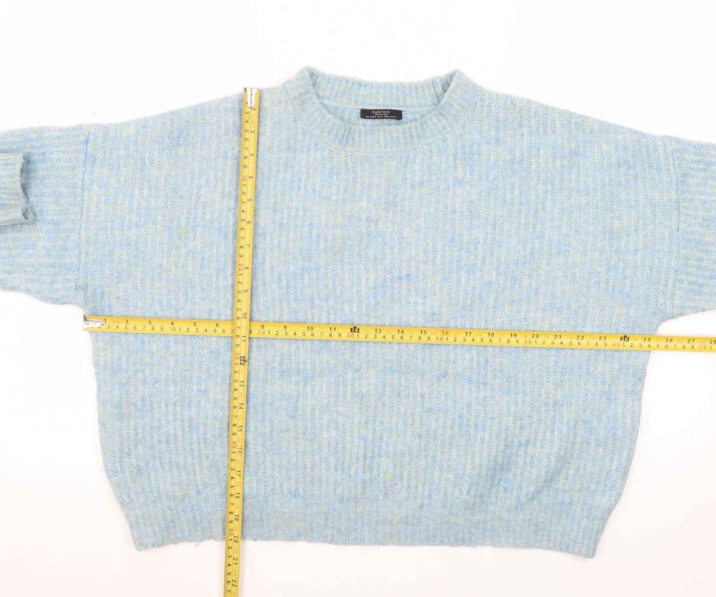 Parfois Women Blue Wool Blend Chunky Knit Crew Neck Jumper One Size