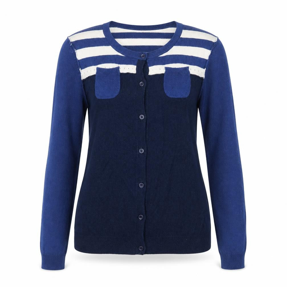 NW3 Women Blue Striped Button Cardigan Size 8 Cotton Blend
