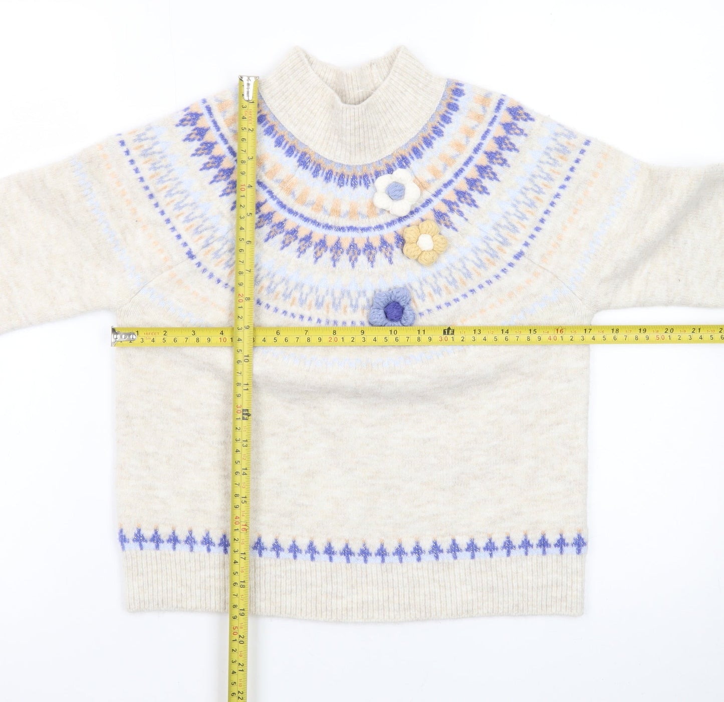 Next Teens Beige Fair Isle Mock Neck Wool Blend Jumper 9yrs