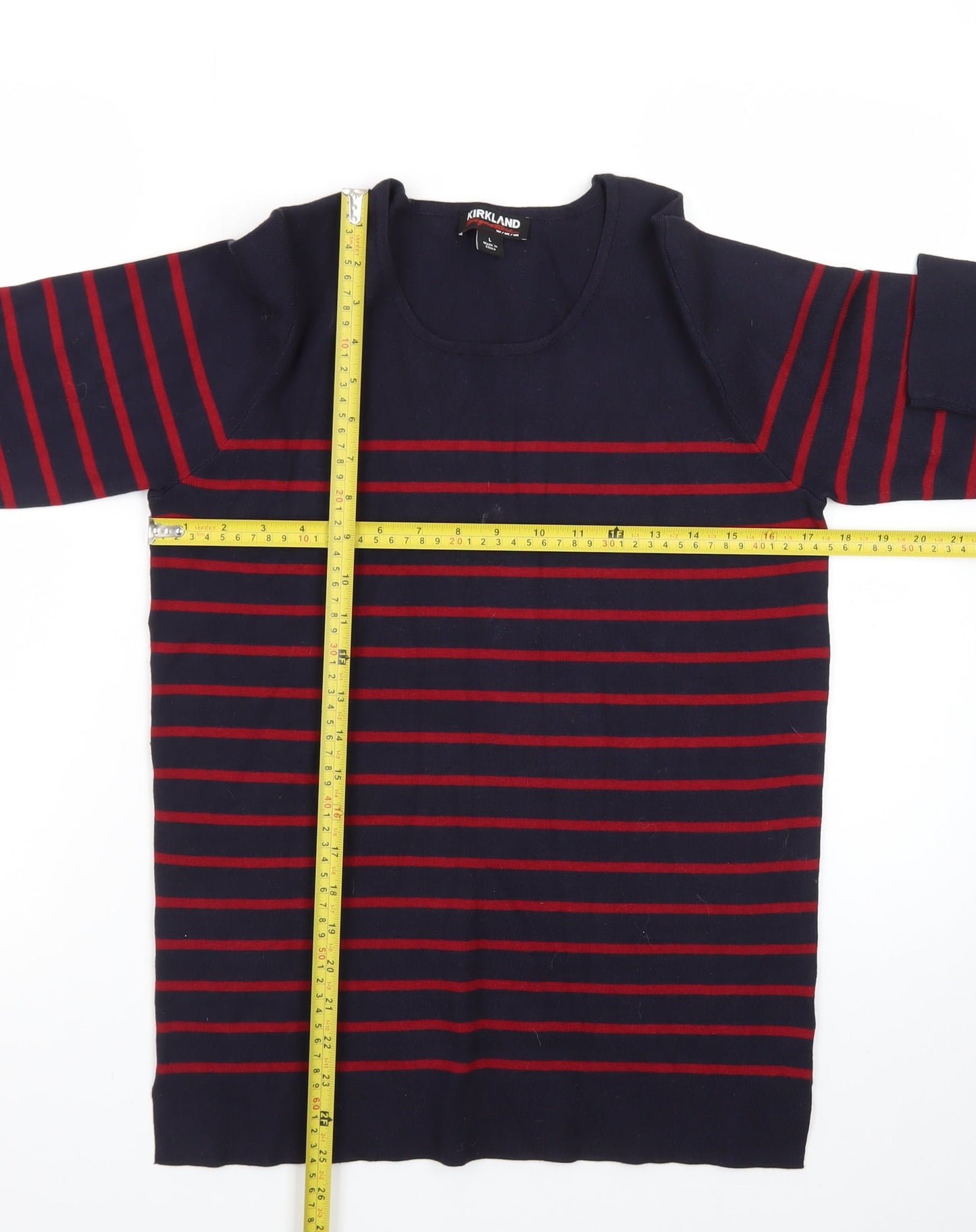 Kirkland Signature Men's Navy Red Striped Pullover Jumper L