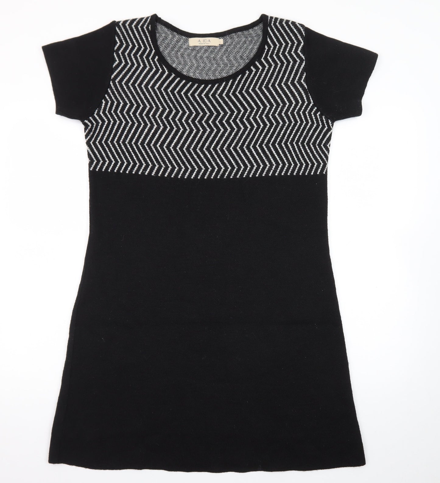 A. IDA Women Black Knee Length Knit Shift Dress L
