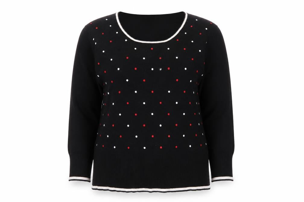 Roman Women’s Black Polka Dot Beaded Pullover Jumper Size 16