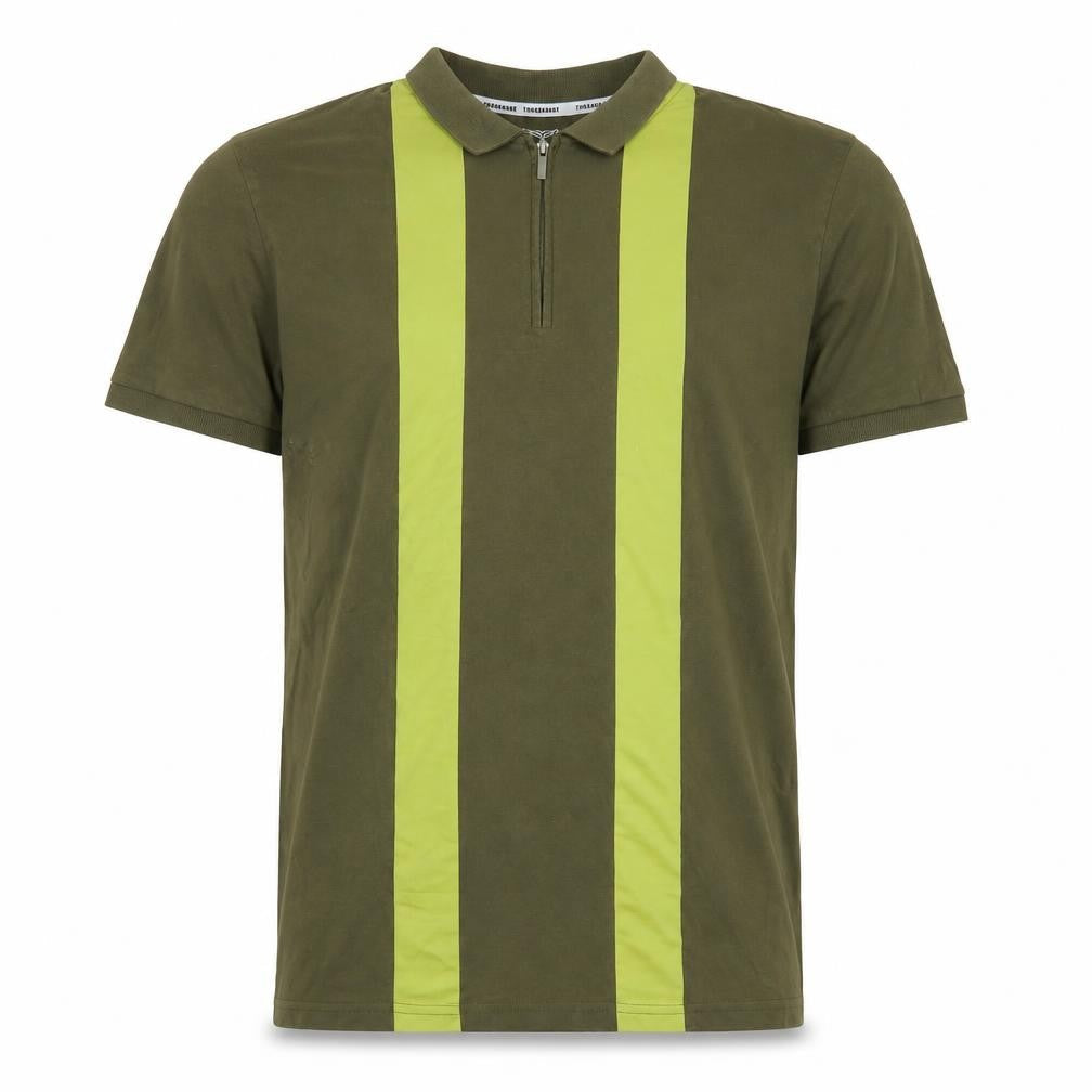 Threadbare Men's Green Colourblock 1/4 Zip Polo Shirt Size L