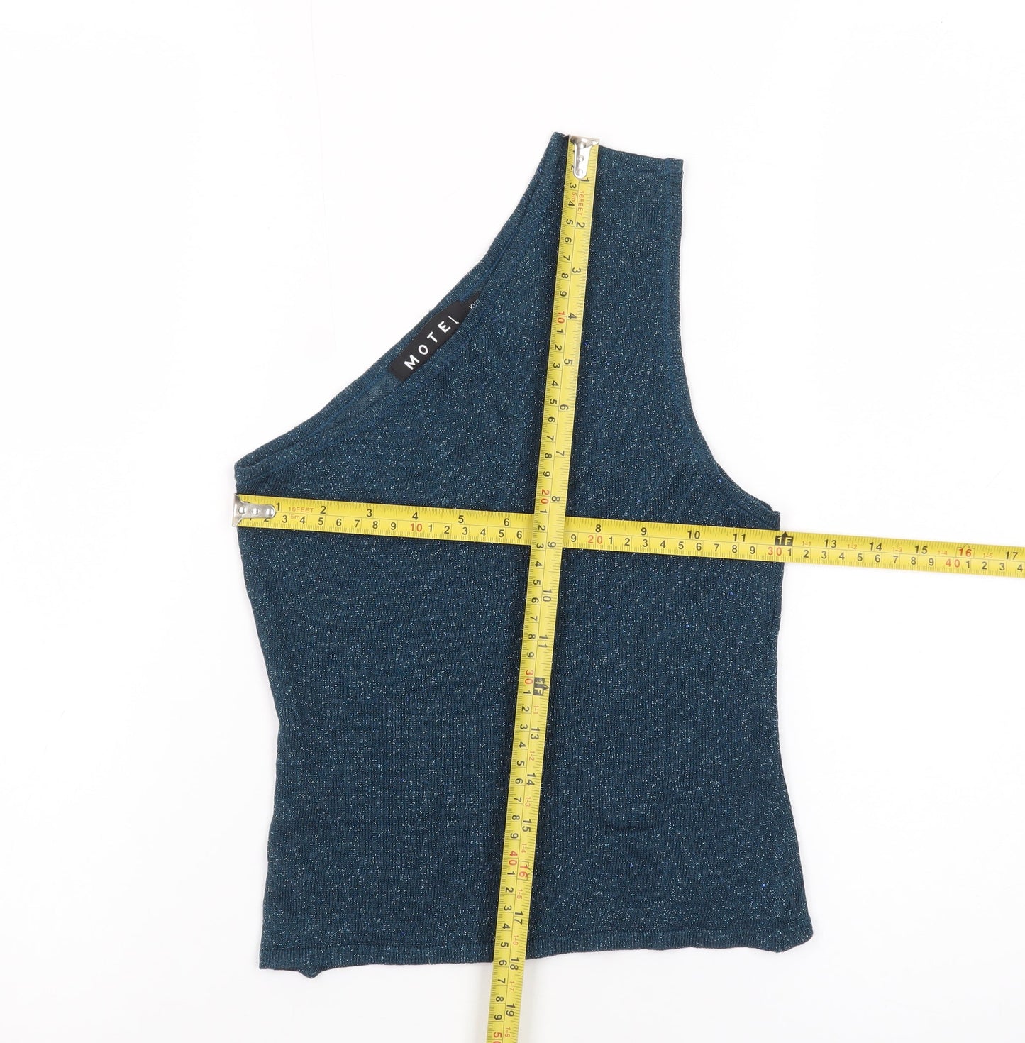 Motel Womens Blue Glitter One Shoulder Tank Top 2XS