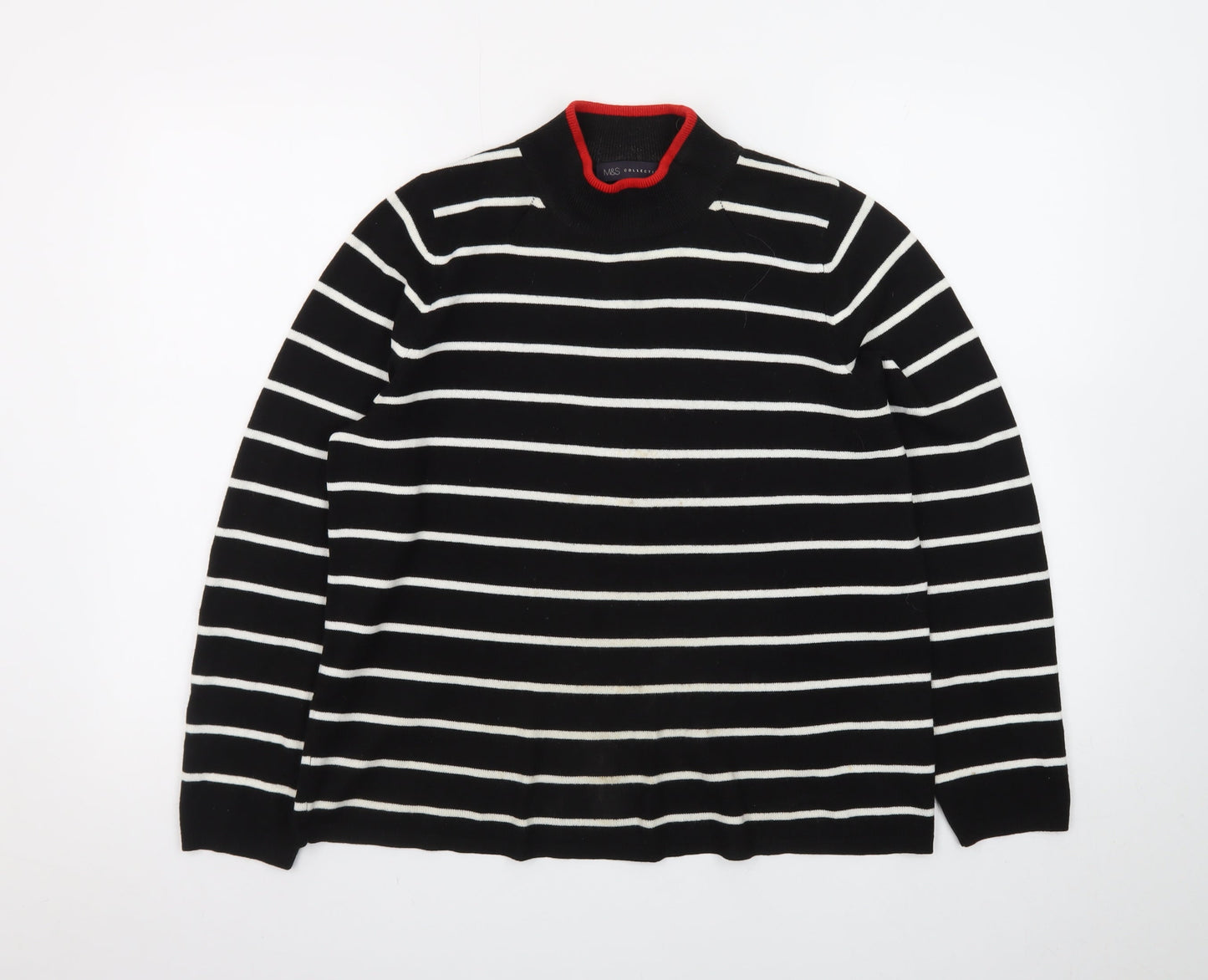 Marks and Spencer Women’s Black Striped Mock Neck Jumper Size 14
