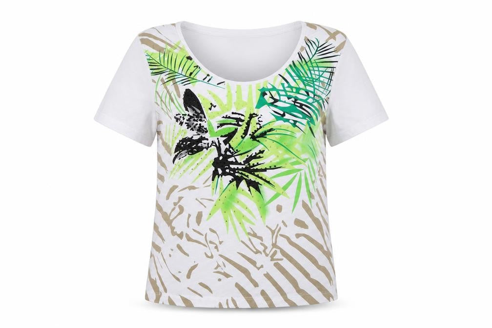 Alexara Womens White Tropical Floral Summer T-Shirt Size 14