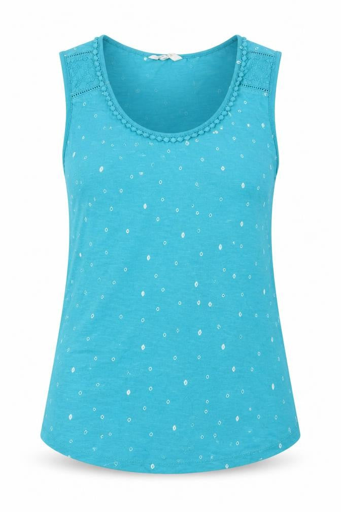 White Stuff Women's Blue Cotton Polka Dot Sleeveless Camisole Top Size 8