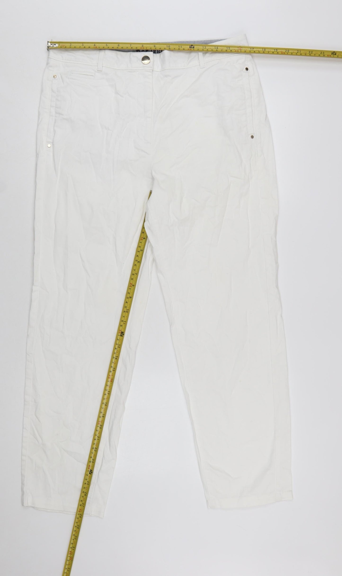 Marks and Spencer Women’s White Chino Trousers Size 14 Stretch Cotton Blend