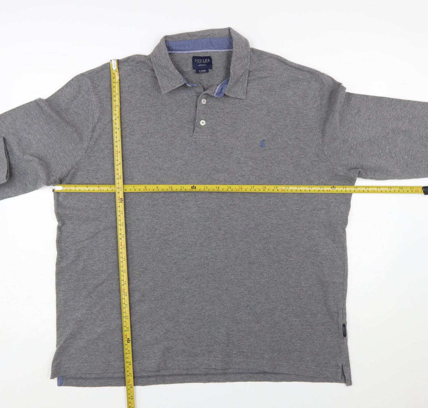 Joules Men's Grey Long Sleeve Cotton Polo Shirt XL
