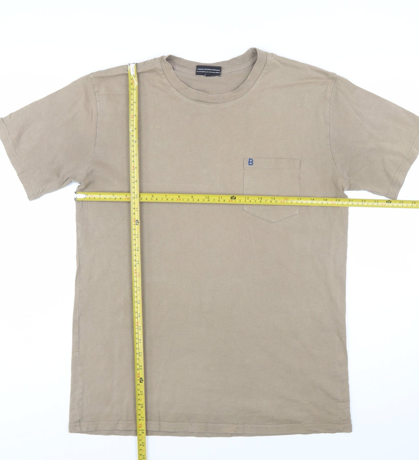 BASLÄGER Men's Beige Cotton Crew Neck Short Sleeve T-Shirt L