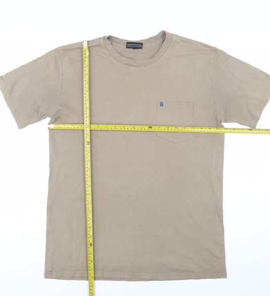 BASLÄGER Men's Beige Cotton Crew Neck Short Sleeve T-Shirt L