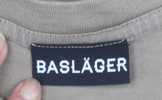 BASLÄGER Men's Beige Cotton Crew Neck Short Sleeve T-Shirt L