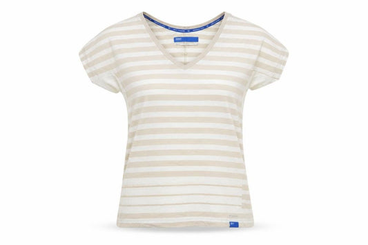 Adidas Womens Beige Striped V-Neck Cotton T-Shirt Size 10