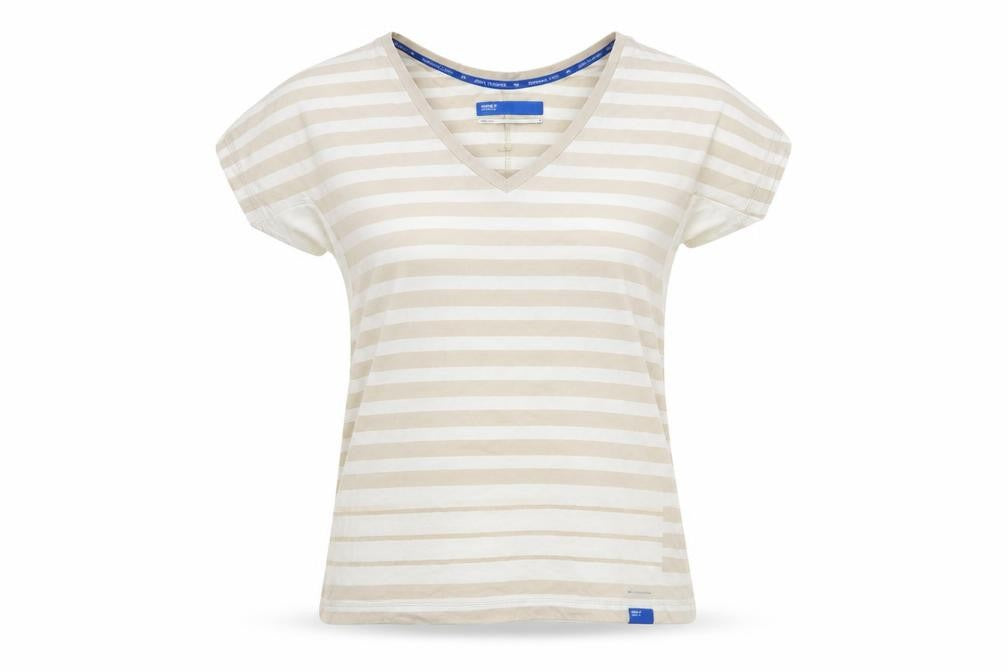 Adidas Womens Beige Striped V-Neck Cotton T-Shirt Size 10