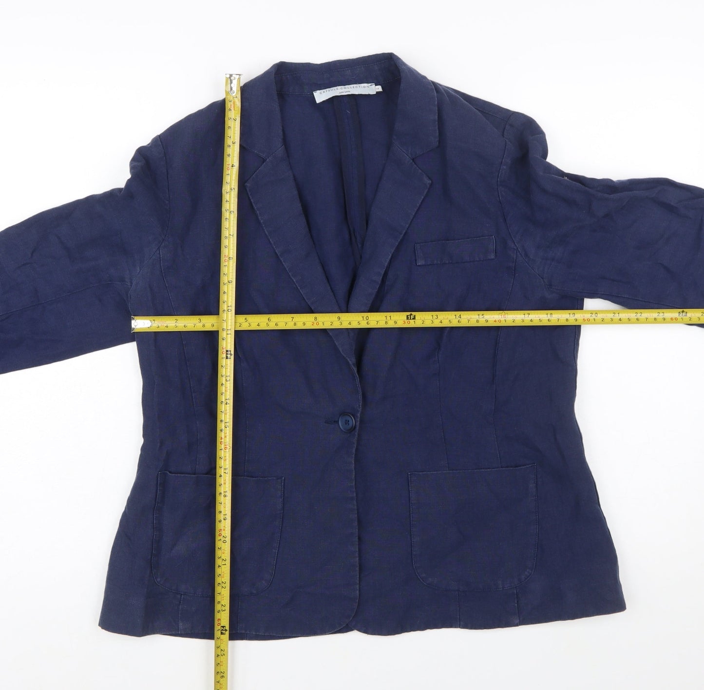 John Lewis Capsule Collection Navy Linen Single-Breasted Blazer Size 14