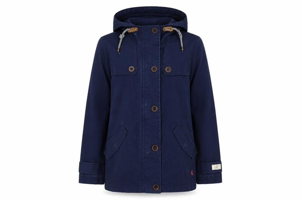 Joules Womens Blue Waterproof Cotton Parka Jacket Size 8